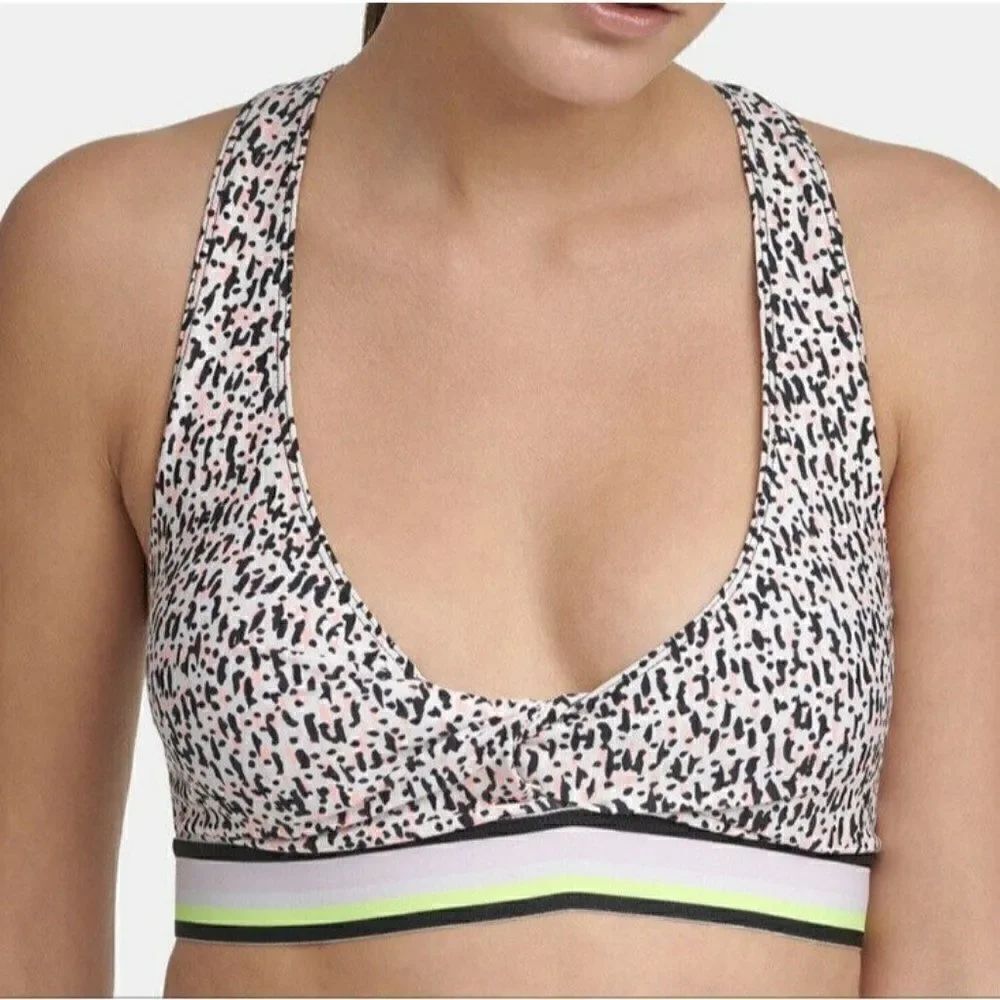 DKNY Sports Confetti Print Twist Front Bra w/ Removable Cups Extra Large NWT